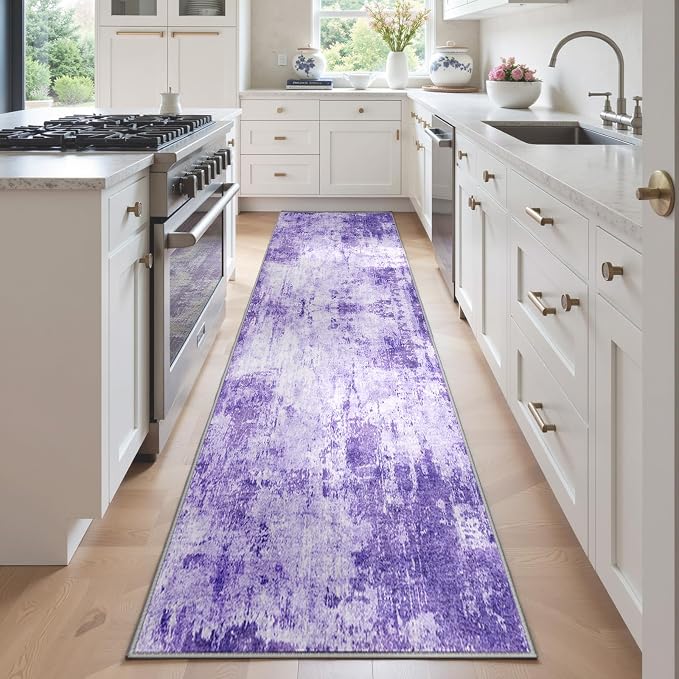 RELEANY Washable Area Rugs 2'x6' Non-Slip Modern Abstract Soft for Living Room Entryway Bedroom Kitchen, Print Pattern, Purple Gray Pink White