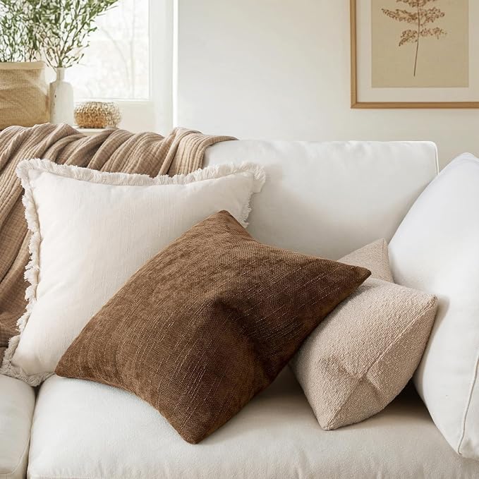 MIULEE Textured Pillow Covers 26x26 Inch Pack of 2,Honey Brown Soft Thick Euro Solid Decorative Chenille Throw Pillows Neutral Farmhouse Cushion Covers Modern Home Decor for Bed Couch Living Room