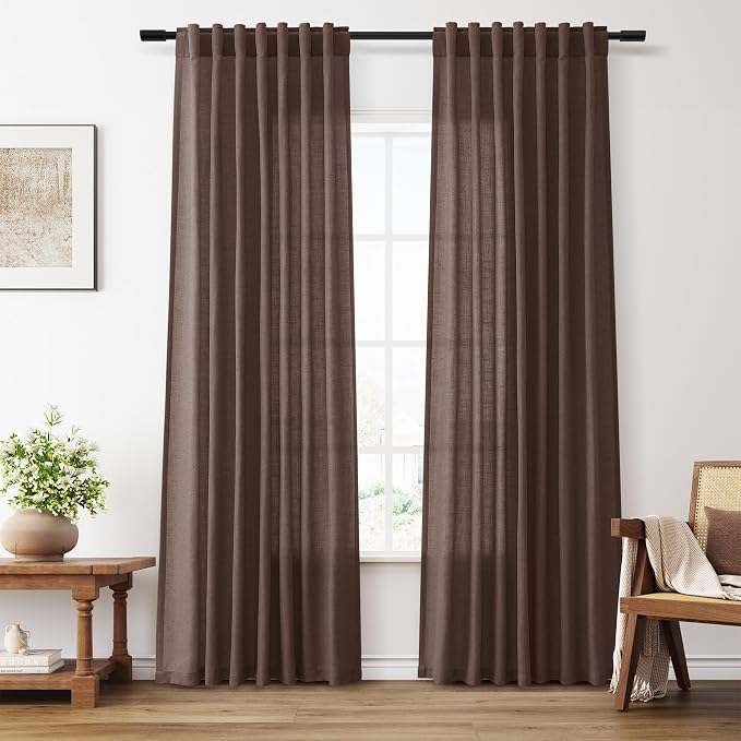 Aersas Cappuccino Linen Curtains 84 Inches Long 2 Panels Set Back Tab Rod Pocket Living Room Drapes Farmhouse Rustic Light Filtering Window Treatments for Bedroom 52 Inch Width x 84 Inch Length