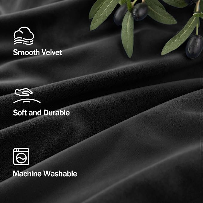 Black Velvet Curtains for Living Room 84 Inch Length 2 Panel Back Tab Pocket Thick Luxury Living Room Darkening Light Blocking Thermal Insulated Black Out Long Drape for Bedroom Halloween Gothic Decor