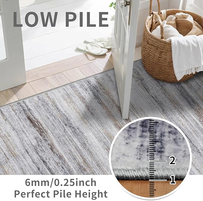 2x5 Washable Runner Rug for Family: Easy-to-Clean Runners for Hallway Entryway Bedroom - Stain and Water Resistant Rugs with Non-Slip Backing - Soft Low-Pile Carpet Beige Grey