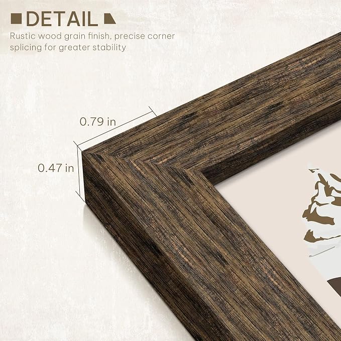 Picrit 14x18 Picture Frame 3 Pack, Wooden Brown Rustic Poster Frame, Display Poster 12 x 16 with Mat or 14 x 18 without Mat for Horizontal or Vertical Wall Mounting