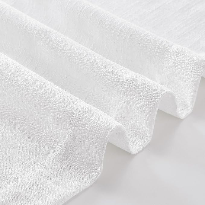 Snow White Pinch Pleated Linen Curtains 2 Panels 63 Inch Length for Dining Living Room Memory Training Shaped Semi Sheer Short Pleat Drapes with Hooks Rings Small Bedroom Window Curtain 40x63