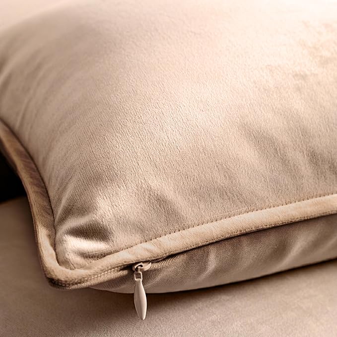 A1HC Set of 2 Luxurious Fine Soft Velvet Throw Pillow Covers Only, for Sofas, Beds, Vibrant Colors and Hidden Zipper. Enhance Your Living Space with Decorative Couch Pillow 22"x22", Khaki