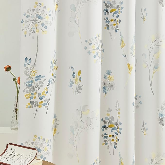 Mustard Yellow and Grey Curtains 63 Inch Length for Bedroom 2 Panels 80 Blackout Room Darkening Multi Color Colorful Floral Pattern Multicolor Curtains for Living Room Sunroom 63 Inches Long,Navy Blue