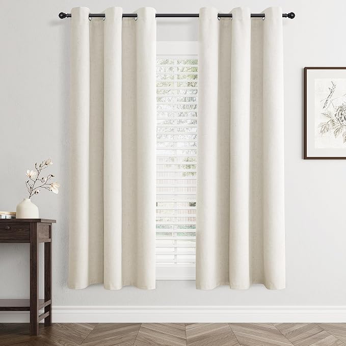 Jowels Cream Linen Blackout Curtains for Bedroom with White Liner, Thick Layers Total Blackout Thermal Insulated Grommet Window Curtains 72 Inch Length 2 Panels Set (42 x 72 Inch)