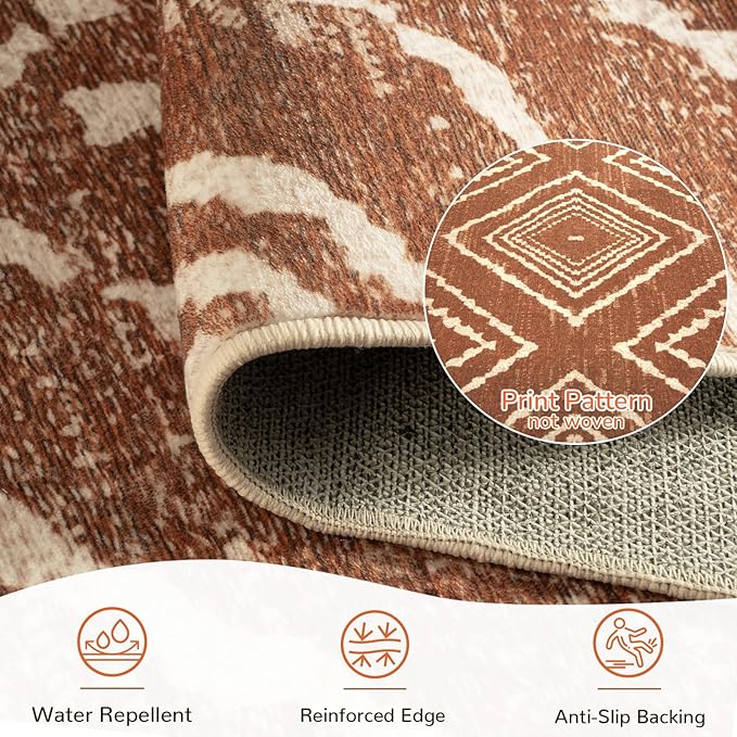 BESTSWEETIE Area Rug 8x10 Rug Machine Washable Non-Slip Low Pile Print Pattern Western Rug for Living Room Bedroom Entryway Tribal Series -Yellowbrown/Cream