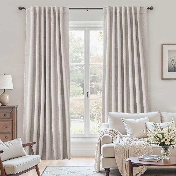 UHITECH Short Blackout Curtains for Bedroom 35 Inch Length Linen Natural Curtain for Living Room Window Cafe Thermal Insulated Room Darkening Drapes