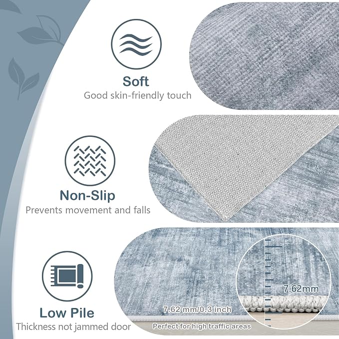 Area Rugs 8x10 Living Room: Washable Rug Modern Abstract Large Rugs Soft Non Slip Neutral Rug Stain Resistant Indoor Carpet for Bedroom Kitchen Dining Room Table Nursery Home Office Rugs(Blue,8'x10')