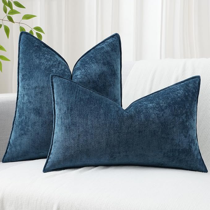 decorUhome Fall Couch Throw Pillow Covers 18x18 Set of 2, Decorative Soft Velvet Modern Cozy Chenille Pillow Cases with Elegant Design for Sofa Bed Living Room Home Decor, Poseidon