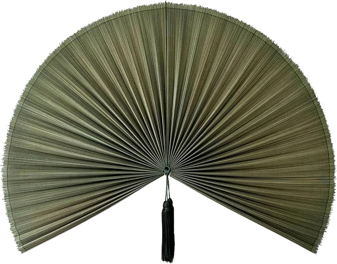 SUCHUBU Green Bamboo Wall Fan, 40" Botanical Handwoven Wall Decor, Large Japanese Hanging Fan, Asian Wall Art for Boho Interiors, Natural Greenery Inspired Bamboo Art (Green, Medium)