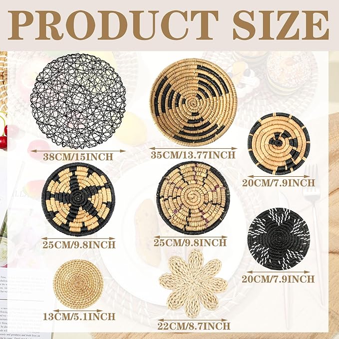 Tatuo 11 Pcs Boho Wall Basket Decor Bulrush Woven Wall Hanging Art Round Farmhouse Rustic Handmade Wicker for Summer Home, Bedroom, Living Room, Kitchen Decorations, Multi Sizes(Fresh)