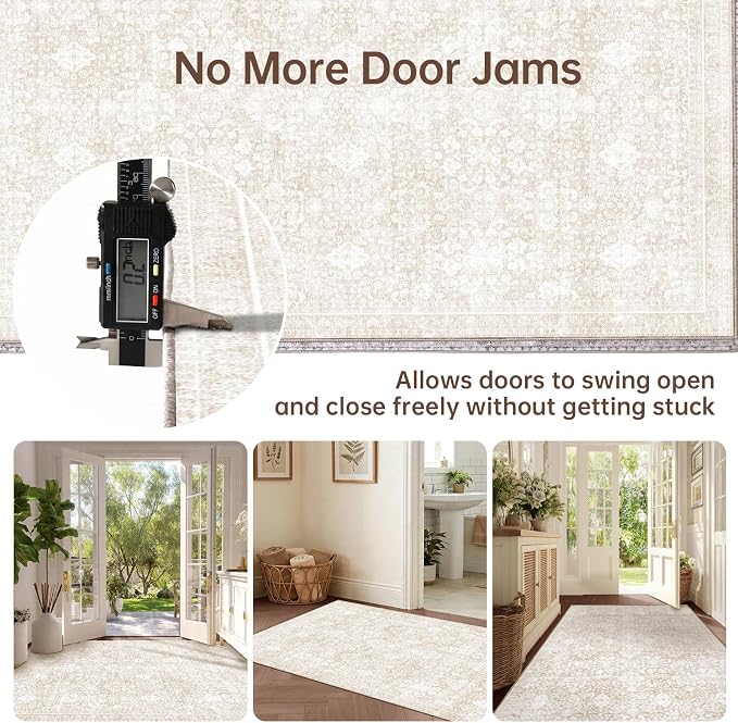 Sasttie 2x3 Rug, Ultra-Soft Washable Rug, Low Pile Foldable Thin Carpets with Non-Slip Backing, Skin-Friendly Stain Resistant Carpet for Living Room, Bedroom, Kitchen, Dorm, 2x3, Cream