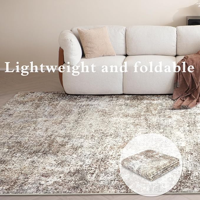 LOVORAL Area Rugs for Living Room: 5x7 Washable Neutral Abstract Rug for Bedroom Large Soft Modern Dining Room Rugs Indoor Floor Low Pile Carpet for Home Office Nursery - Brown Grey