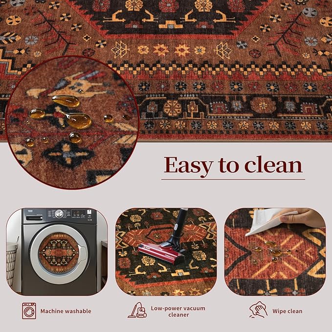 Ciicool Small Area Rug, 2x3ft Red Boho Rug, Ultra Soft Entry Rugs for Entryway, Non-Slip Washable Rugs Oriental Low-Pile Indoor Mat Floor Carpet for Entrance Bedroom Kitchen Bathroom Foyer Decor