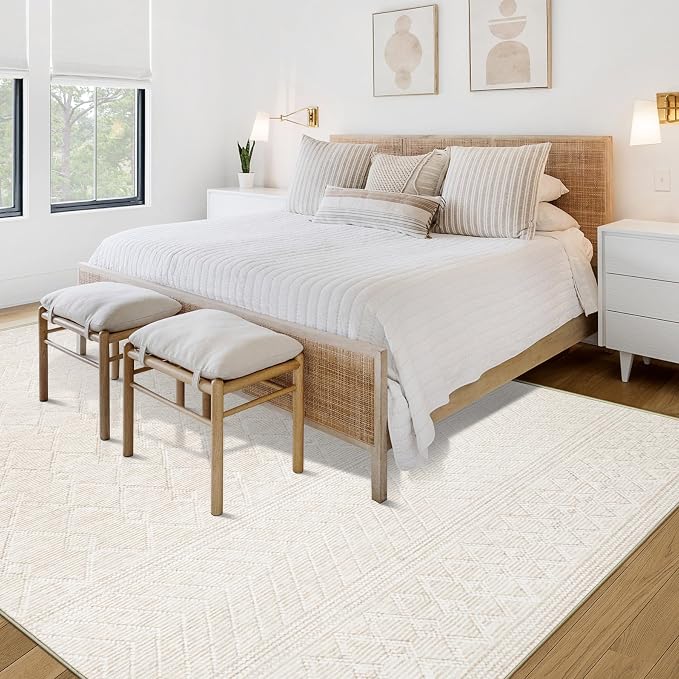 Area Rug 4x6 Geometric Rug: Washable Boho Moroccan Rugs Soft Farmhouse Rug, Modern Neutral Stain Resistant Indoor Floor Carpet for Livingroom Bedroom Dining Table Nursery(Modern Beige,4'x6')