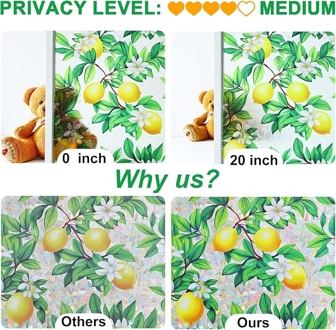 SOMWISE Rainbow Window Privacy Film,Heat Control,UV Blocking,Anti-Glare,Day & Night Privacy Protection & Decoration for Home, Bathroom,Glass Door,Static Cling,Renter-Friendly with Installation Tools