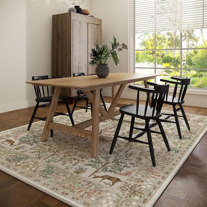 Machine Washable Rugs for Living Room: 6x9 Bedroom Rug Stain Resistant Non Slip Low Pile Lightweight Soft Carpets for Living Room Dining Room Kitchen Nursery Kids Room PlayroomFarmhouse