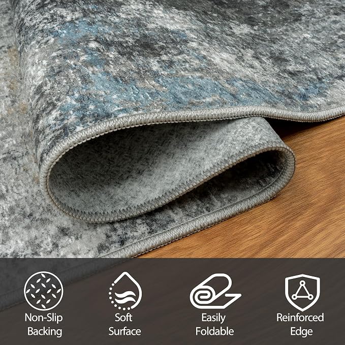 8x10 Area Rugs for Living Room Rug Washable: Abstract Large Rug for Dining Room Bedroom Carpet Non Slip 8 by 10 Indoor Modern Nursery Home Office Black Gold