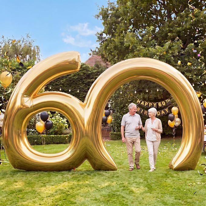 Seenelling 17 ft Golden 60th Anniversary Giant Inflatable Archway Decoration Built-in LED Lights for Birthday Wedding Anniversary Corporate Celebration Party Entrance Outdoor Supplies