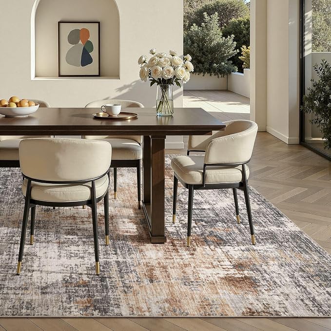 DMOYEST Area Rug Living Room Rugs - 5x8 Washable Large Soft Indoor Neutral Modern Abstract Low Pile Rug Carpet for Bedroom Dining Room Farmhouse Home Office - Grey Brown