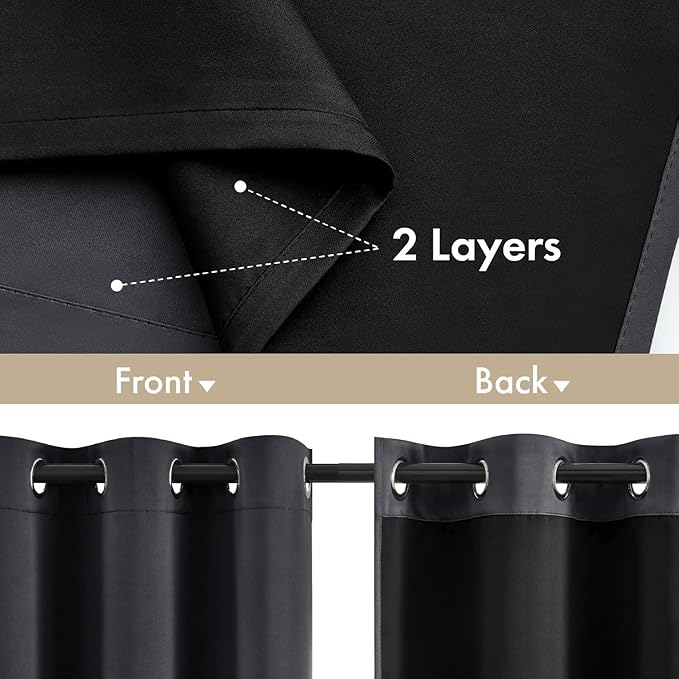 MIULEE Grey 100% Blackout Curtains for Bedroom 90 Inch Long, 2 Thick Layers Thermal Insulated Black Out Window Curtains with Black Liner, Noise Reducing Grommet Living Room Drapes 2 Panels Set