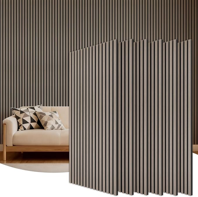 TONOR Wood Wall Panels for Interior Wall Decor, 6 Pack 47.2" x 23.6"(46.41ft²) Wood Slat Aacoustic Panels, Soundproof Wall Panels for Noise Cancelling and Decoration, Living Room, Office, Grey