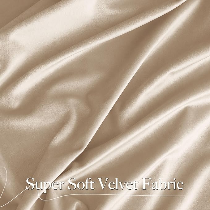NICETOWN Beige Velvet Curtains 102 inches Long 52 inch Wide 2 Panels, Luxury Thick Window Treatments for Bedroom & Living Room & Playroom - Thermal Insulated Room Darkening Energy Saving Cat Proof