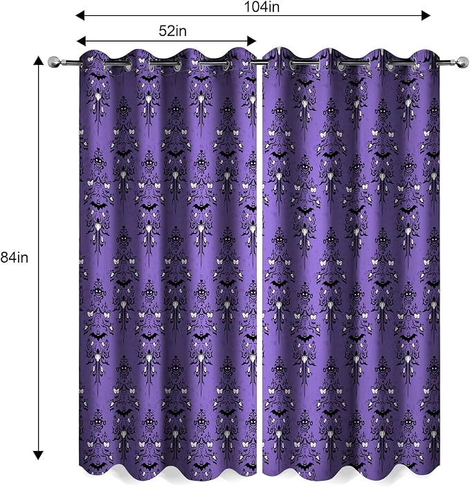 Halloween Haunted Mansion Blackout Curtains Purple Spooky Scary Decorate Goth Gothic Decor for Women Men Boys Girls Home Bedroom Living Room Grommet Window Drapes 2 Panel Set, 52x84 Inch