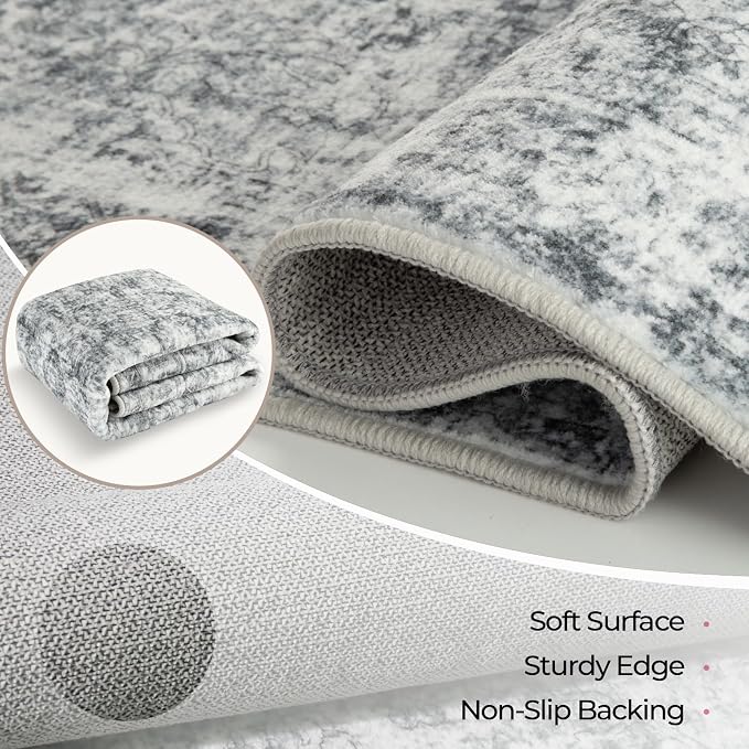 CAPALOCA Machine Washable Rugs Nursery Rug 5x8 Cute Girl Non Slip Low Pile Water Repellent Soft Print Pattern for Bedroom Indoor Decor Kids Playroom Grey