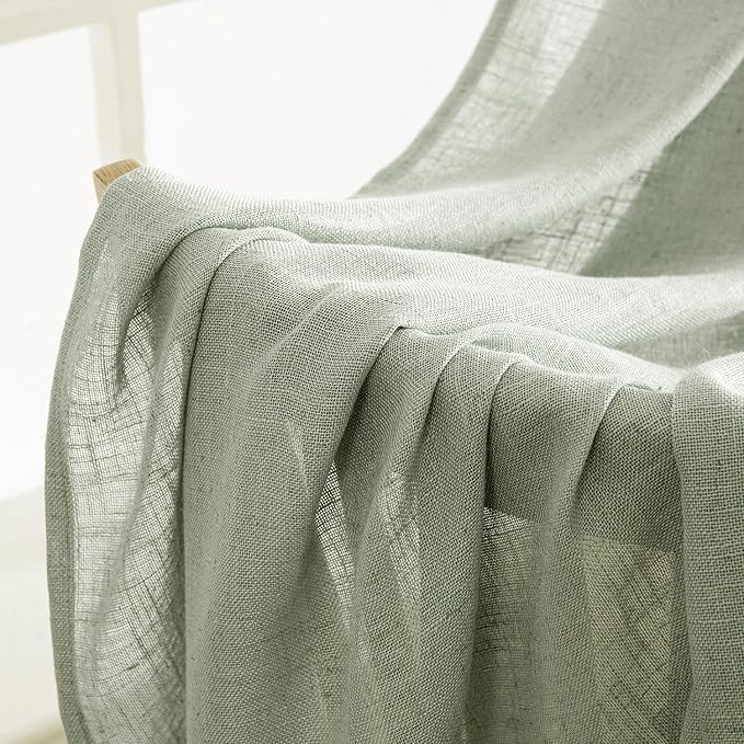 MIULEE Sage Linen Curtains 108 Inch Length 2 Panels for Bedroom Living Room,Green Soft Thick Linen Textured Window Drapes Semi Sheer Light Filtering Back Tab Rod Pocket Burlap Look Decor