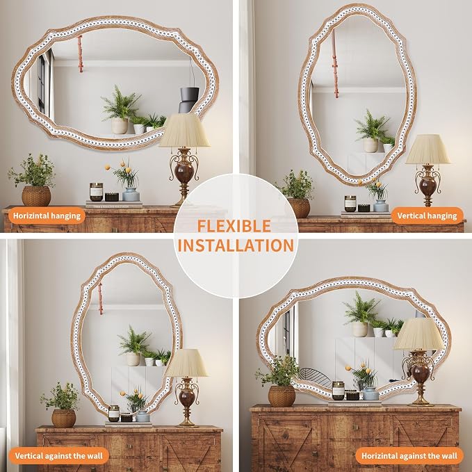 36x24 Inch Rustic Farmhouse Oval Mirror, Wooden Decorative Wall Mirrors | Hang Vertical or Horizontal, the Grain Look Adds Farmhouse Charm Above Bathroom Sink, Entryway, Living Room, Hallway