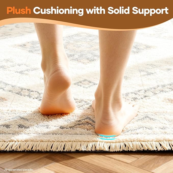 Veken Non Slip Cushioned Rug Pad Gripper 5 x 7 Ft, Felt and Silicone Backing, 1/8 inch Thick, Carpet Liner Protector Mat for Area Rugs and Hardwood Floors, with Over 99 Pcs Anti-Slip Strips Pattern