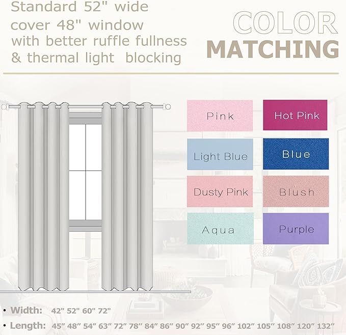 KOUFALL Mauve Curtains 96 Inches Long for Living Room 2 Panels Set,Boho Blackout Dusty Rose Window Treatments Privacy Curtain for Bedroom