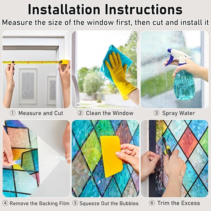 Sunbaby Window Privacy Film Stained Glass Decorative Rainbow Window Cling 3D Static Clings Colorful for Home Decoration, Anti-UV & Heat Control Non-Adhesive (35.4"x157.4")