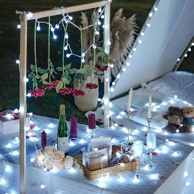 JMEXSUSS 100ft 200 LED White Globe String Lights Indoor Outdoor Waterproof | Christmas fairy Lights Plug in with Remote, Connectable Hanging Lights for Bedroom Patio Holiday Tree Party Christmas Decor