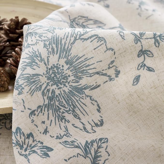 jinchan Floral Linen Curtains with Lined for Living Room 84 Inches Long Farmhouse Vintage Blue Peony Flower Printed Curtains Rod Pocket Back Tab Drapes Bedroom Window Treatments 2 Panels