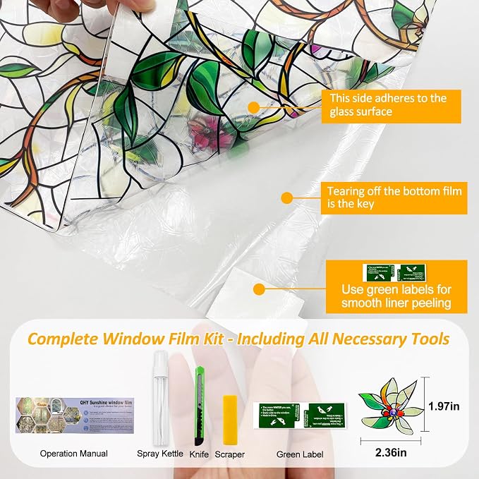 Window Privacy Film Stain Glass Window Film Rainbow Window Film Window clings Non-Adhesive Reusable Decorative for Room (Rainbow Vine, 17.5 X 78.7 in)