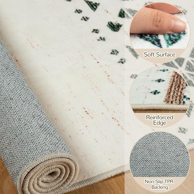 BESTSWEETIE 8x10 Area Rugs for Living Room Washable Moroccan Farmhouse Neutral Geometric Low Pile Non-Slip Soft Print Pattern Rug for Bedroom Kitchen Dining Room Entryway Green/Brown/Brown