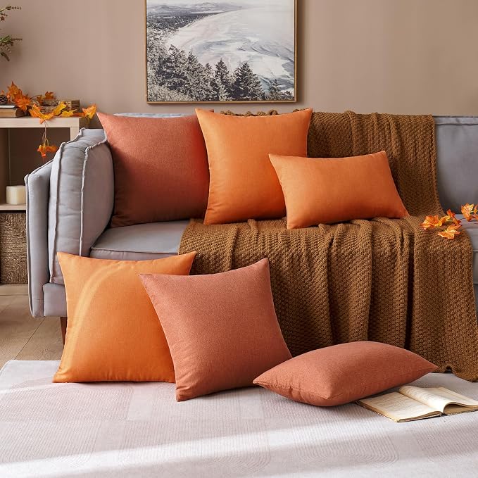 MIULEE Pack of 2 Decorative Outdoor Solid Waterproof Throw Pillow Covers Faux Linen Garden Farmhouse Cushion Cases for Summer Patio Tent Balcony Couch Sofa 16x16 Inch Rust