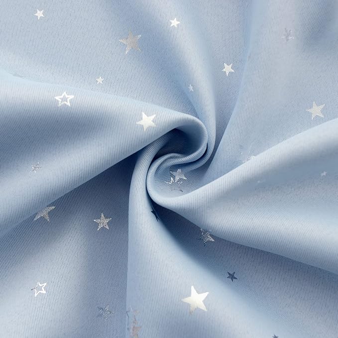 BGment Star Room Darkening Curtains for Kids Bedroom - Grommet Thermal Insulated Silver Star Print Kids Curtains for Living Room, Set of 2 Panels, Baby Blue, 52 x 72 Inch