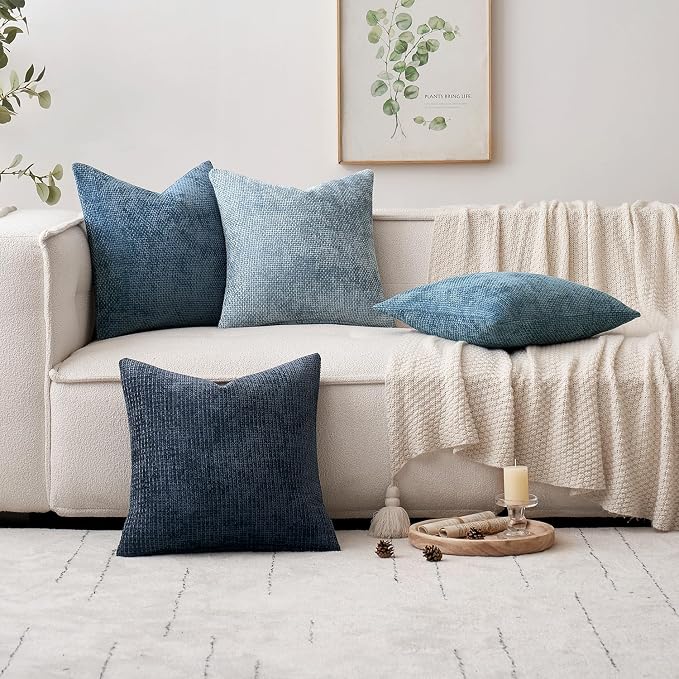 MIULEE Pack of 2 Coastal Blue Throw Pillow Covers 16x16 Inch Summer Modern Boho Accent Decorative Pillow Covers Soft Farmhouse Cushion Covers for Home Decor Couch Bed Sofa Living Room