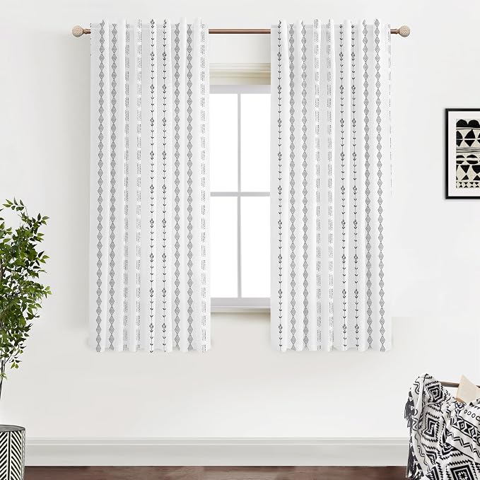 White Curtains for Girls Bedroom Teen or Woman,Sheer Linen Boho Romantic Curtains for Kitchen Master Bathroom Window Living Room 63 Inch Length