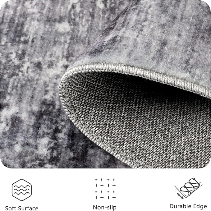 5x7 Area Rugs, Abstract Modern Ultra Soft Washable Rug, Non Slip Carpet with Rubber Back Stain Resistance Rugs for Living Room, Bedroom, Dining Room Decor(Black & Grey)