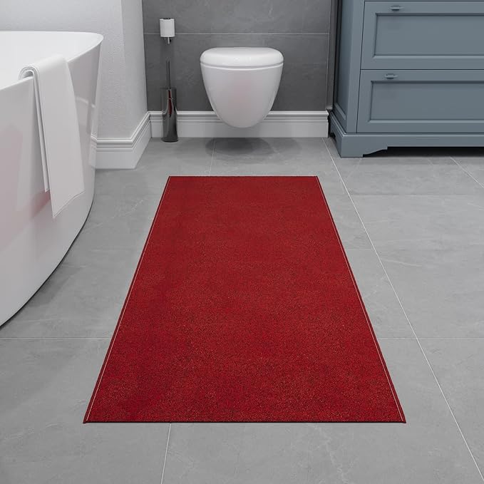 Ottomanson 1'10" x 6' Ultra-Thin Hallway Runner Rug - Durable Non-Slip Carpet for High-Traffic Areas - Fits Under Doors for Seamless Entry - Ideal for Kitchen, Entryway, Bedroom & Living Room, Red