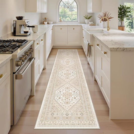 zesthome Rug Runners for Hallways Non Slip - 2x8 Runner Rug for Bedroom, Washable Runner with Rubber Backing, Soft Low-Pile Carpet for Kitchen, Laundry, Bathroom (Cream/Beige,2'x8')