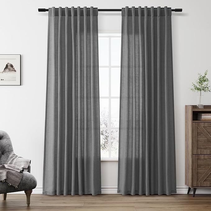 Blazer Grey Linen Curtains 84 Inches Long 2 Panels Set Back Tab Rod Pocket Dark Grey Living Room Curtain Farmhouse Modern Light Filtering Drapes for Bedroom Home Decor 52 Inch Width x 84 Inch Length