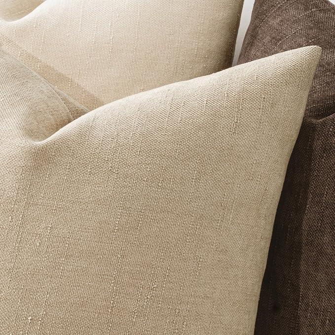 MIULEE Pack of 2 Decorative Throw Pillow Covers Soft Chenille Throw Pillows Solid Textured Cushion Covers for Couch Sofa Bedroom Living Room 18x18 Inch, Beige