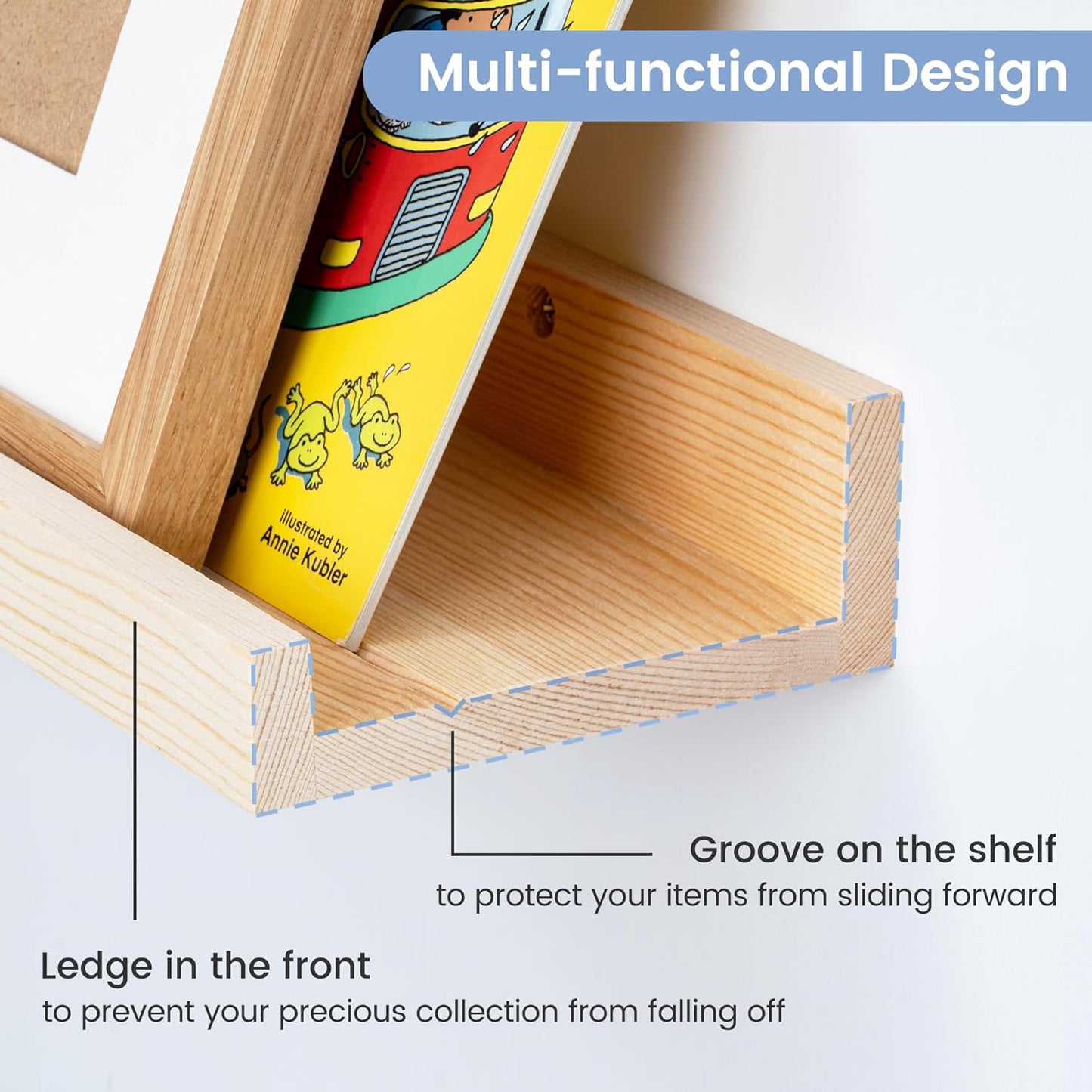 Picture Ledge Shelf, Floating Shelves Set of 2, Solid Pine Wood 55'' Long Large Nursery Book Shelves for Toys Storage, Kids Bookshelf for Living Room Bedroom Decor Books Photo Frames, Natural
