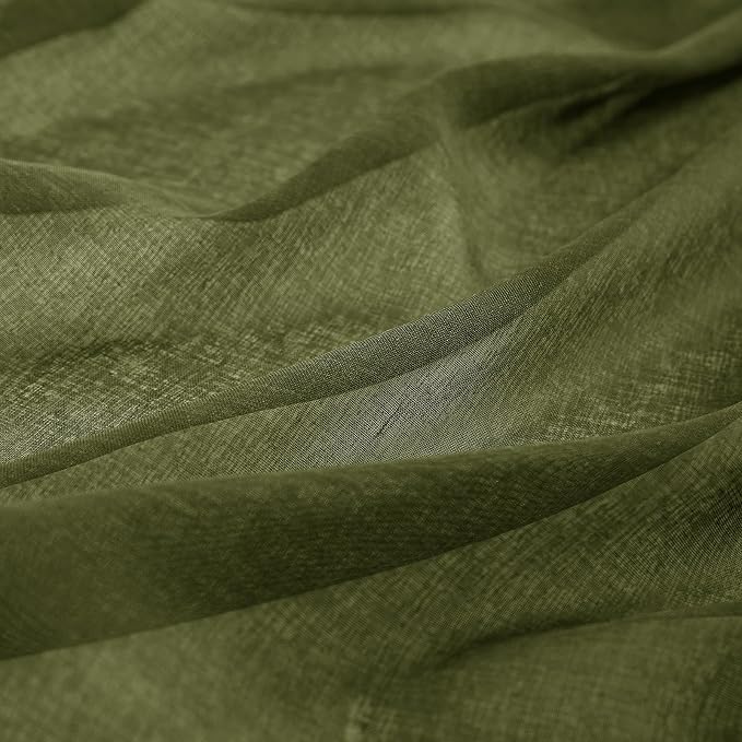 MIULEE 2 Panels Olive Green Semi Sheer Window Curtains Elegant Grommet Top Window Voile Drapes/Treatment Linen Textured Dark Green Panels for Bedroom Living Room (54X72 Inches)